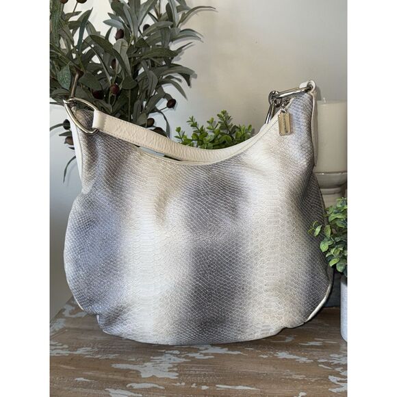 DONALD J PLINER Leather Crescent Shoulder Bag Hobo Purse White Blue Metallic - Picture 6 of 16
